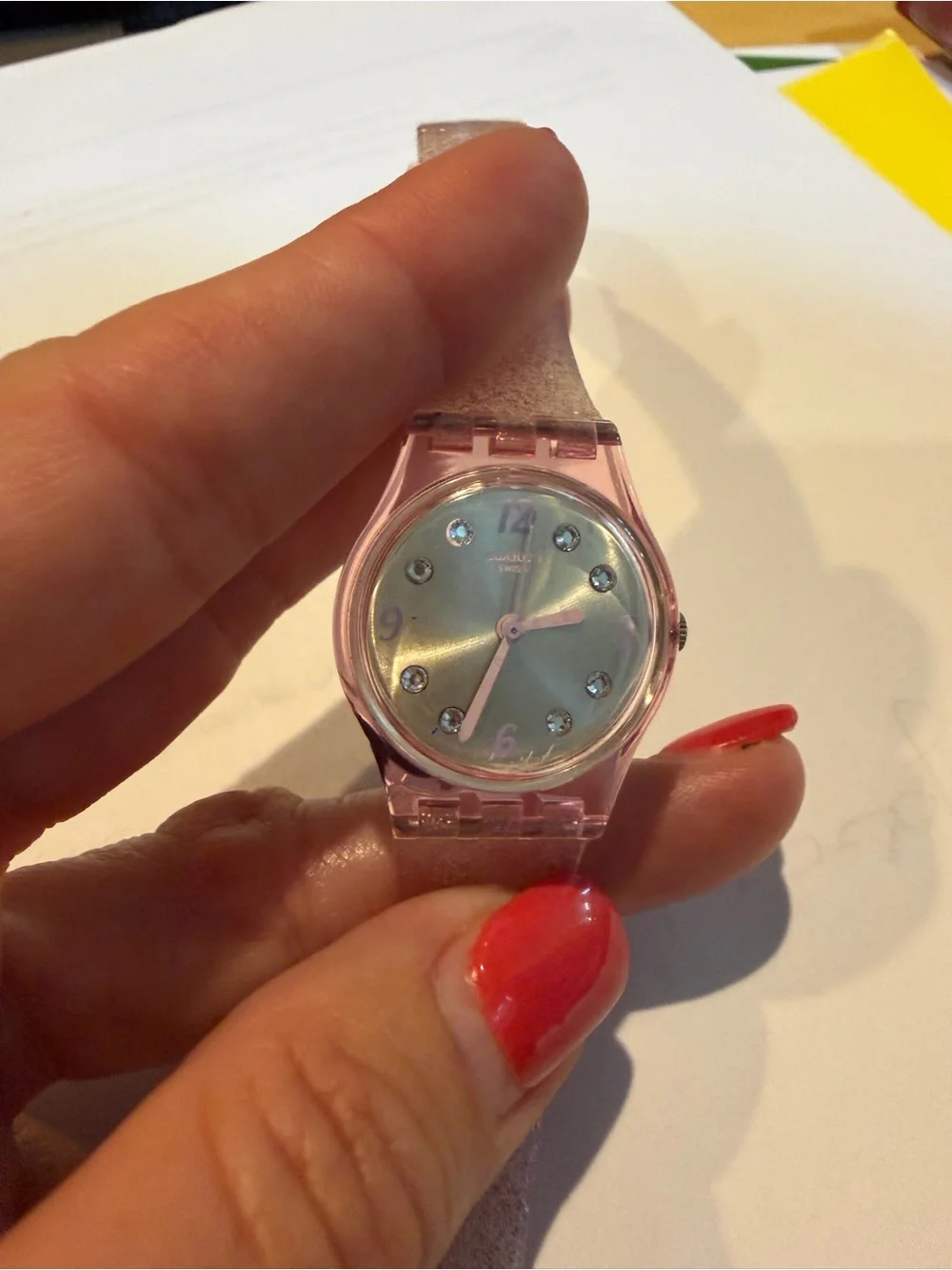 Pink Glitter Swiss Swatch Watch Wrap Style with case and new battery.